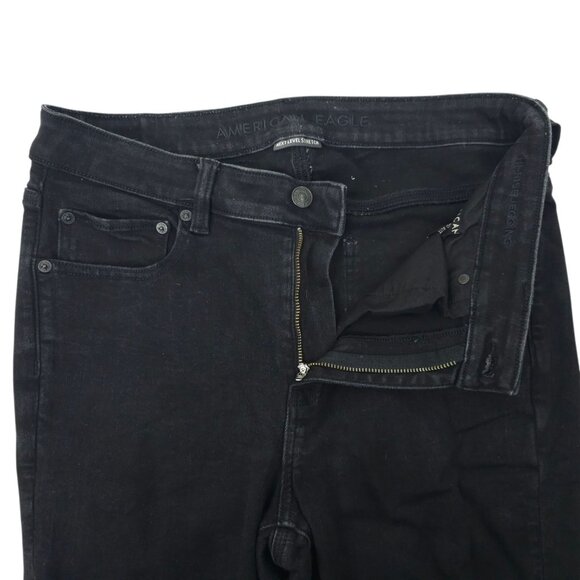 American Eagle Next Level Stretch Hi Rise Jegging Women 12 Jeans Distressed Blac - Picture 10 of 16